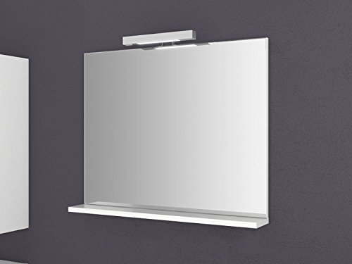 Espejo con estante Girona 60 y 80 cm de ancho, iluminación de pared, espejo de baño, color blanco Espejo con estante Girona 60 y 80 cm de ancho, iluminación de pared, espejo de baño, color blanco