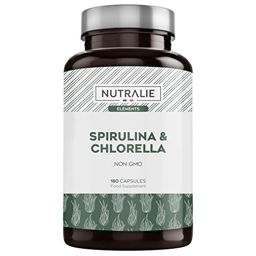 Espirulina & Chlorella 1800mg | Detox, Energía, Fuerza y Efecto Saciante | Superalimento Rico en Proteínas y Vitaminas | 180 Capsulas 100% Veganas | Nutralie