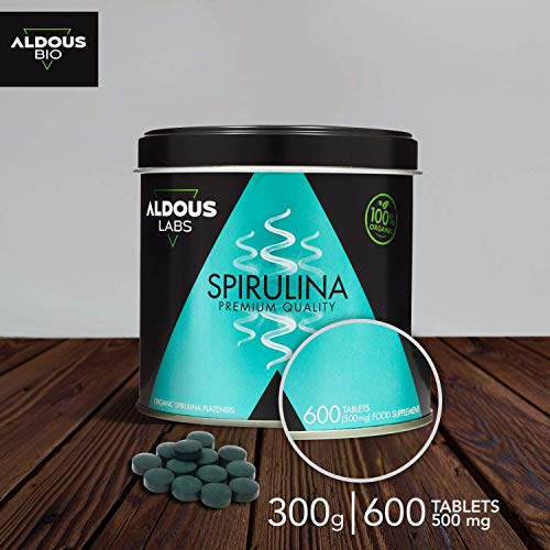 Espirulina Ecológica Premium para 18 Meses | 600 comprimidos de 500mg con 99% BIO Spirulina | Vegano - Saciante - DETOX - Proteína Vegetal | Certificación Ecológica (1 x 600 Comprimidos)