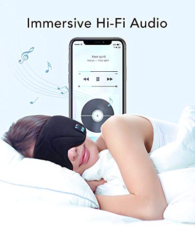 ESR Antifaz para Dormir con Auriculares Bluetooth 5.0, Máscara 3D de Ojos con Altavoces Estéreo Ultrafinos HD, Diadema Lavable y Ajustable, para Deportes, Sueño, Siesta, Yoga y Viajes Aéreos, Negro