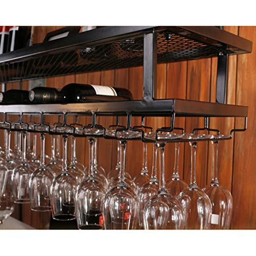 Estante del vino Racks para vinos - Rack colgante europeo para bar, Enfriador de vino con barra de altura ajustable de hierro forjado negro / bronce, Se pueden colgar varias copas de vino [4 tamaños d