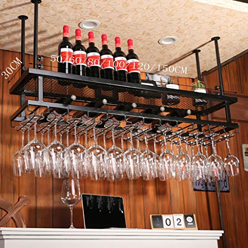 Estante del vino Racks para vinos - Rack colgante europeo para bar, Enfriador de vino con barra de altura ajustable de hierro forjado negro / bronce, Se pueden colgar varias copas de vino [4 tamaños d