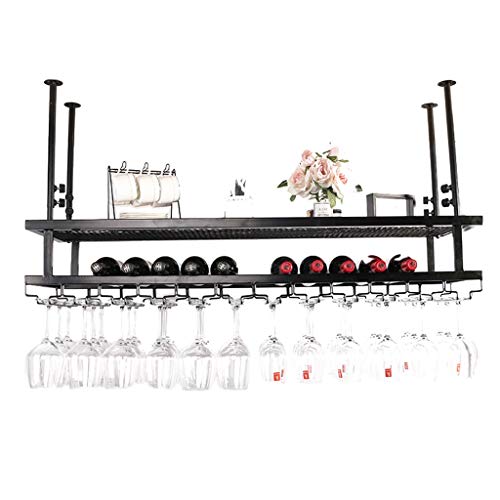 Estante del vino Racks para vinos - Rack colgante europeo para bar, Enfriador de vino con barra de altura ajustable de hierro forjado negro / bronce, Se pueden colgar varias copas de vino [4 tamaños d