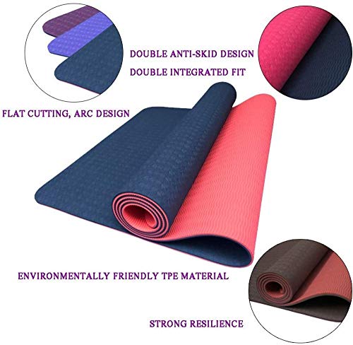 Estera de Yoga y Pilates TPE de 80 cm de Doble Capa Ultra Ancha para Principiantes para Ejercicios en Tierra (Hatha Nidra Tradition Pilates Fitness Repair Prenatal)-Naranja Rojo + Azul Oscuro Upt