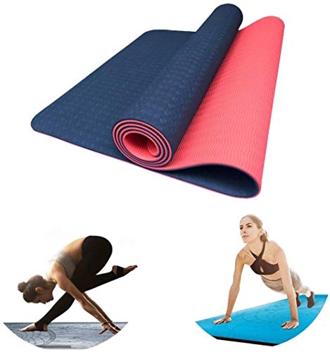 Estera de Yoga y Pilates TPE de 80 cm de Doble Capa Ultra Ancha para Principiantes para Ejercicios en Tierra (Hatha Nidra Tradition Pilates Fitness Repair Prenatal)-Naranja Rojo + Azul Oscuro Upt