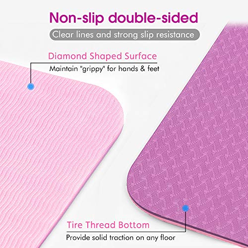 Esterilla de Yoga, 6mm Colchoneta de Yoga Antideslizante TPE, Doble Cara Impermeable Esterilla Fitness con Líneas de Alineación Corporal para Yoga, Pilates, Fitness, Ejercicio Aerobico 183*61*0.6cm Esterilla de Yoga, 6mm Colchoneta de Yoga Antideslizante TPE, Doble Cara Impermeable Esterilla Fitness con Líneas de Alineación Corporal para Yoga, Pilates, Fitness, Ejercicio Aerobico 183*61*0.6cm