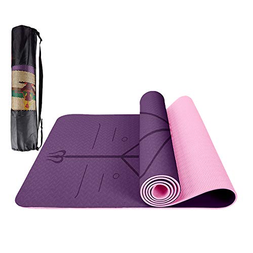 Esterilla de Yoga, 6mm Colchoneta de Yoga Antideslizante TPE, Doble Cara Impermeable Esterilla Fitness con Líneas de Alineación Corporal para Yoga, Pilates, Fitness, Ejercicio Aerobico 183*61*0.6cm