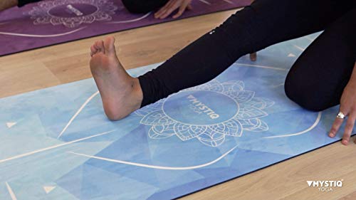 Esterilla de Yoga Pro | Caucho Natural & Microfibra | Alfombra Grueso y Grande | Antideslizante y ecológico | Colchoneta Pilates, Fitness & Ejercicio | Correa + E-Book Ofrecido (MANDALIGN Blue)