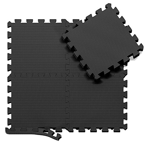 Esterilla Puzzle para Suelos de Gimnasio y Fitness | Set de Protección de Goma Espuma, Alfombrilla Protectora Expandible de 18 Losas + Bordes | Colchonetas Para Máquinas de Deporte, Fácil de Limpia (Esterilla Puzzle black)