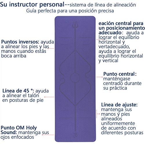 Esterilla Yoga Esterilla Pilates Antideslizante, 6mm Alfombrilla de Yoga con Línea Corporal, Ecológicos TPE Esterilla Deporte con Correa y Bolsa de Malla, Yoga Mat para Pilates Yoga Fitness 183x61cm