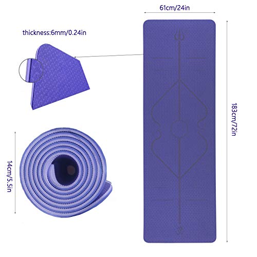 Esterilla Yoga Esterilla Pilates Antideslizante, 6mm Alfombrilla de Yoga con Línea Corporal, Ecológicos TPE Esterilla Deporte con Correa y Bolsa de Malla, Yoga Mat para Pilates Yoga Fitness 183x61cm