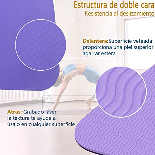 Esterilla Yoga Esterilla Pilates Antideslizante, 6mm Alfombrilla de Yoga con Línea Corporal, Ecológicos TPE Esterilla Deporte con Correa y Bolsa de Malla, Yoga Mat para Pilates Yoga Fitness 183x61cm