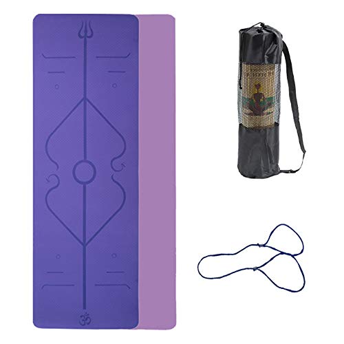 Esterilla Yoga Esterilla Pilates Antideslizante, 6mm Alfombrilla de Yoga con Línea Corporal, Ecológicos TPE Esterilla Deporte con Correa y Bolsa de Malla, Yoga Mat para Pilates Yoga Fitness 183x61cm