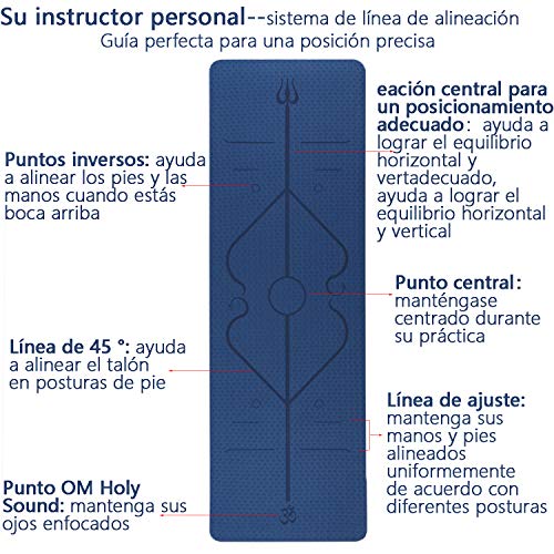 Esterilla Yoga Esterilla Pilates Antideslizante, 6mm Alfombrilla de Yoga con Línea Corporal, Ecológicos TPE Esterilla Deporte con Correa y Bolsa de Malla, Yoga Mat para Pilates Yoga Fitness 183x61cm