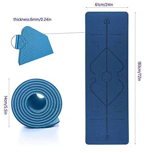 Esterilla Yoga Esterilla Pilates Antideslizante, 6mm Alfombrilla de Yoga con Línea Corporal, Ecológicos TPE Esterilla Deporte con Correa y Bolsa de Malla, Yoga Mat para Pilates Yoga Fitness 183x61cm