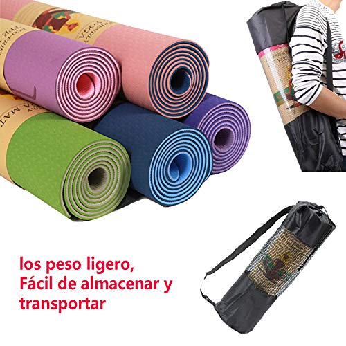 Esterilla Yoga Esterilla Pilates Antideslizante, 6mm Alfombrilla de Yoga con Línea Corporal, Ecológicos TPE Esterilla Deporte con Correa y Bolsa de Malla, Yoga Mat para Pilates Yoga Fitness 183x61cm