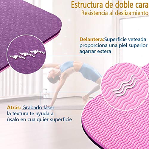 Esterilla Yoga Esterilla Pilates Antideslizante, 6mm Alfombrilla de Yoga con Línea Corporal, Ecológicos TPE Esterilla Deporte con Correa y Bolsa de Malla, Yoga Mat para Pilates Yoga Fitness 183x61cm