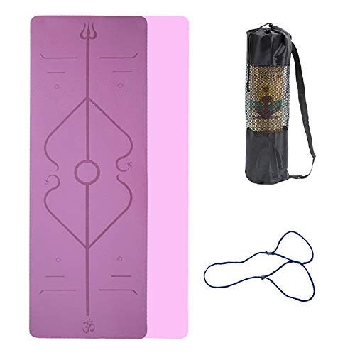 Esterilla Yoga Esterilla Pilates Antideslizante, 6mm Alfombrilla de Yoga con Línea Corporal, Ecológicos TPE Esterilla Deporte con Correa y Bolsa de Malla, Yoga Mat para Pilates Yoga Fitness 183x61cm