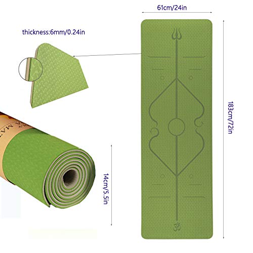 Esterilla Yoga Esterilla Pilates Antideslizante, 6mm Alfombrilla de Yoga con Línea Corporal, Ecológicos TPE Esterilla Deporte con Correa y Bolsa de Malla, Yoga Mat para Pilates Yoga Fitness 183x61cm