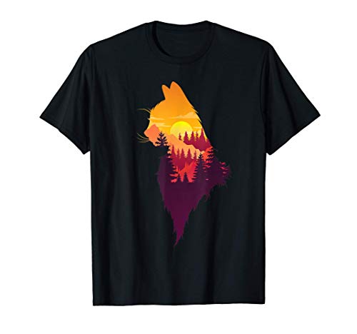 estilizada puesta de sol vida silvestre gato silueta gato Camiseta estilizada puesta de sol vida silvestre gato silueta gato Camiseta