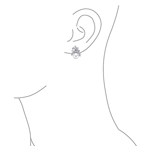Estilo Victoriano Lazo Nupcial CZ Zirconio Cúbico Blanco Perla Simulado Bow Pendiente De Boton Para Mujer 925