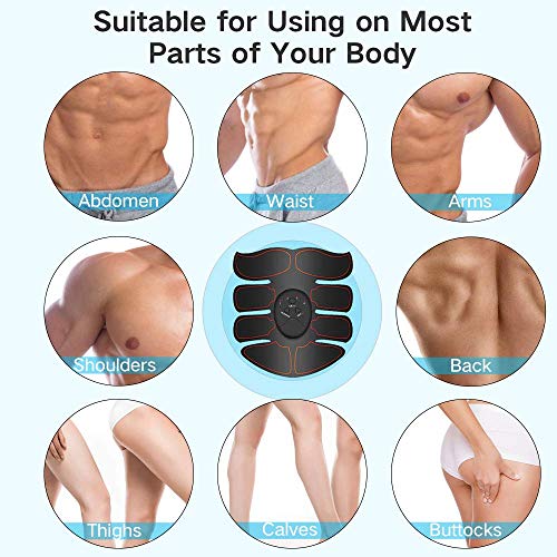 Estimulador Muscular Abdominales, EMS Electroestimulador Muscular Abdominales, ABS Estimulador Muscula para Hombre/Mujer, Abdomen Brazo Piernas Glúteos, Almohadillas de Gel 16pcs (Negro)