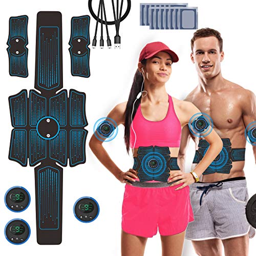 Estimulador Muscular Abdominales, JuYue Electroestimulador Muscular USB Recargable, ABS Abdominales Electroestimulacion para Bdomen/Brazo/Piernas/Glúteos con 14pcs Gel Pads (Negro)