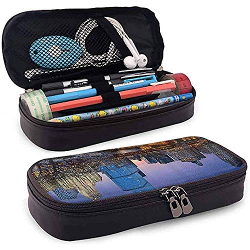 Estuche para lápices Estuche para lápices de cuero Bolso elegante para bolígrafos Bolsillo de malla horizontal de gran capacidad 4cmx9.2cmx20cm