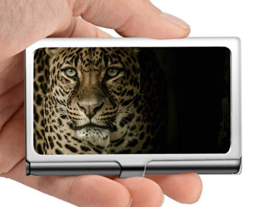 Estuche profesional para tarjetas de visita, ojos de leopardo, gato asustadizo Estuche para tarjetas de visita para hombres