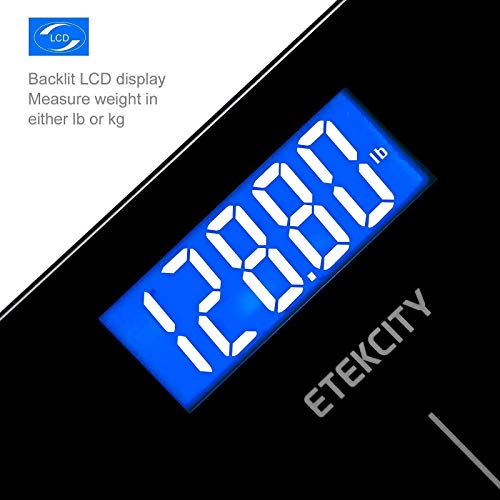 Etekcity Báscula de Baño Digital de Alta Precisión (0,05kg / 0,1lb) con Tecnología Step-on y Auto Apagado, 5-180kg con Pantalla LCD Retroiluminada, Baterías y Cinta Métrica Incluidas, 9380