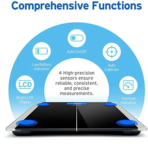 Etekcity Báscula de Baño Digital de Alta Precisión (0,05kg / 0,1lb) con Tecnología Step-on y Auto Apagado, 5-180kg con Pantalla LCD Retroiluminada, Baterías y Cinta Métrica Incluidas, 9380