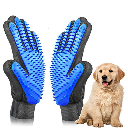 ETHEL Guante de Mascotas, Guantes Manopla Masaje, Guante de Mascotas Quita Pelos, para Perros y Gatos con Pulseras de Velcro Ajustables para un Mejor Ajuste (Azul)