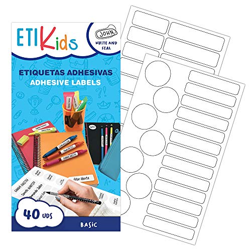 ETIKIDS 40 Etiquetas adhesivas laminadas personalizables multiusos (basic) para la guardería y el colegio.