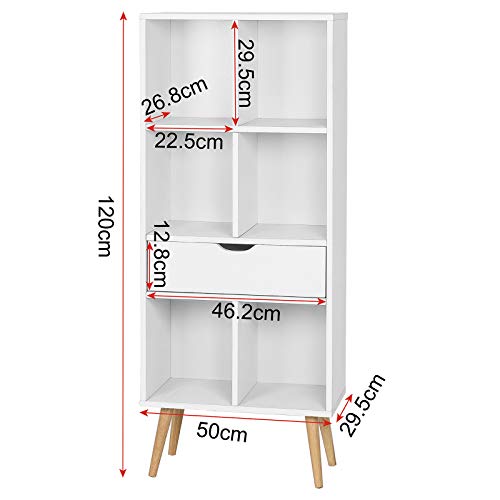 EUGAD Estantería para Libros Estante Separador de Espacios Estantería para Archivos Estantería de Almacenamiento Estantería de Pie con Cajón, 6 Compartimentos, 50x29,5x120cm, Blanco 0010SHG EUGAD Estantería para Libros Estante Separador de Espacios Estantería para Archivos Estantería de Almacenamiento Estantería de Pie con Cajón, 6 Compartimentos, 50x29,5x120cm, Blanco 0010SHG