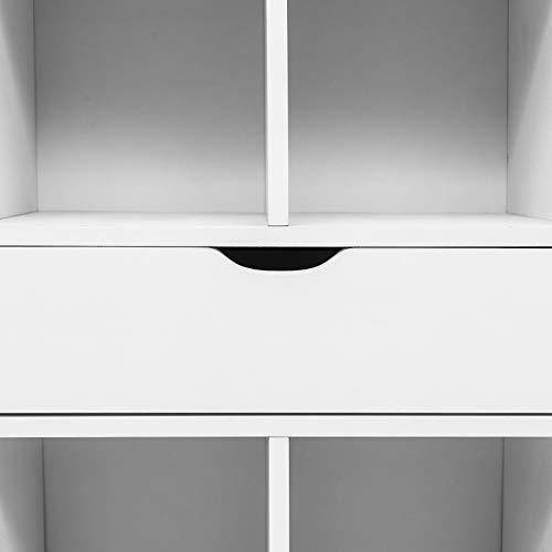 EUGAD Estantería para Libros Estante Separador de Espacios Estantería para Archivos Estantería de Almacenamiento Estantería de Pie con Cajón, 6 Compartimentos, 50x29,5x120cm, Blanco 0010SHG EUGAD Estantería para Libros Estante Separador de Espacios Estantería para Archivos Estantería de Almacenamiento Estantería de Pie con Cajón, 6 Compartimentos, 50x29,5x120cm, Blanco 0010SHG
