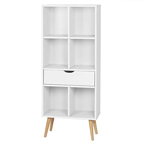 EUGAD Estantería para Libros Estante Separador de Espacios Estantería para Archivos Estantería de Almacenamiento Estantería de Pie con Cajón, 6 Compartimentos, 50x29,5x120cm, Blanco 0010SHG EUGAD Estantería para Libros Estante Separador de Espacios Estantería para Archivos Estantería de Almacenamiento Estantería de Pie con Cajón, 6 Compartimentos, 50x29,5x120cm, Blanco 0010SHG
