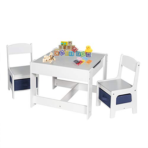 EUGAD Juego de Mesa y 2 Sillas Infantiles Grupo de Asientos para Niños Muebles de Madera y MDF para Niños con Espacio de Almacenamiento Gris + Blanco 0001ETZY