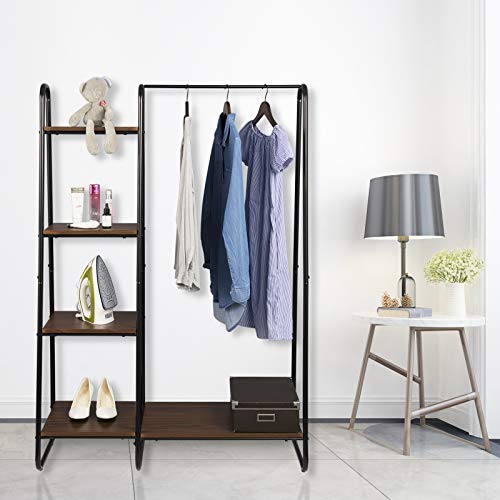 EUGAD Perchero Estanteía Colgante Perchero de Pie Perchero de Soporte Zapato Rack de Ropa Estantes de Almacenamiento Madera y Metal con 4 Estantes 102x40x150cm Negro+Marrón Oscuro 0134XJYJ EUGAD Perchero Estanteía Colgante Perchero de Pie Perchero de Soporte Zapato Rack de Ropa Estantes de Almacenamiento Madera y Metal con 4 Estantes 102x40x150cm Negro+Marrón Oscuro 0134XJYJ
