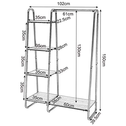 EUGAD Perchero Estanteía Colgante Perchero de Pie Perchero de Soporte Zapato Rack de Ropa Estantes de Almacenamiento Madera y Metal con 4 Estantes 102x40x150cm Negro+Marrón Oscuro 0134XJYJ