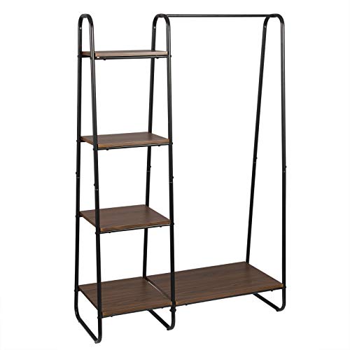 EUGAD Perchero Estanteía Colgante Perchero de Pie Perchero de Soporte Zapato Rack de Ropa Estantes de Almacenamiento Madera y Metal con 4 Estantes 102x40x150cm Negro+Marrón Oscuro 0134XJYJ