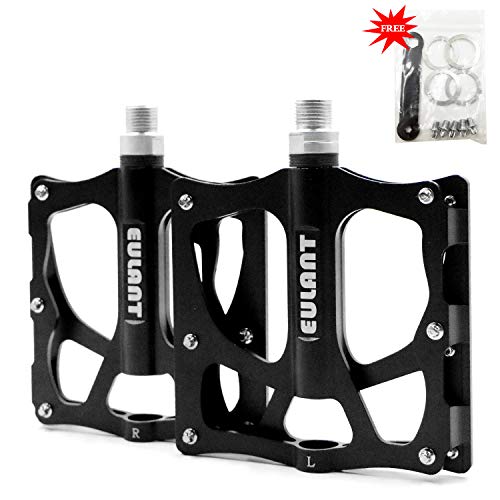 EULANT Amplio Plataforma Pedales MTB, Pedales Bicicleta Montaña Antideslizantes, Rodamientos de Tres Piezas Sellado, Pedal para Cycling Ciclismo MTB BMX Bike Bicycle Bicicleta Montaña, Negro