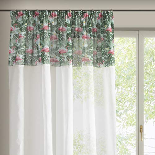 Eurofirany Flamenco Tropical Flores Hojas Fruncido Cinta Rosa Transparente Cortinas Lisas Estilo botánico salón Dormitorio 1 Pieza, 100% poliéster, Color Blanco, Verde y Multicolor, 140 x 250 cm Eurofirany Flamenco Tropical Flores Hojas Fruncido Cinta Rosa Transparente Cortinas Lisas Estilo botánico salón Dormitorio 1 Pieza, 100% poliéster, Color Blanco, Verde y Multicolor, 140 x 250 cm