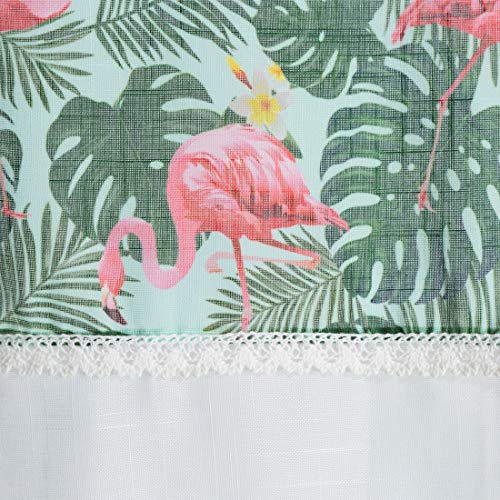 Eurofirany Flamenco Tropical Flores Hojas Fruncido Cinta Rosa Transparente Cortinas Lisas Estilo botánico salón Dormitorio 1 Pieza, 100% poliéster, Color Blanco, Verde y Multicolor, 140 x 250 cm