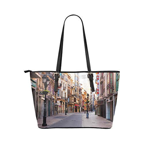 European Street Town Paisaje cuero grande con asa superior portátil Bolsas mano Bolsos causales Bolsos con cremallera Hombro Compras Monedero Organizador equipaje para damas niñas para mujer