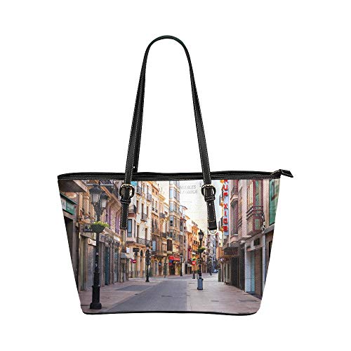 European Street Town Paisaje cuero grande con asa superior portátil Bolsas mano Bolsos causales Bolsos con cremallera Hombro Compras Monedero Organizador equipaje para damas niñas para mujer