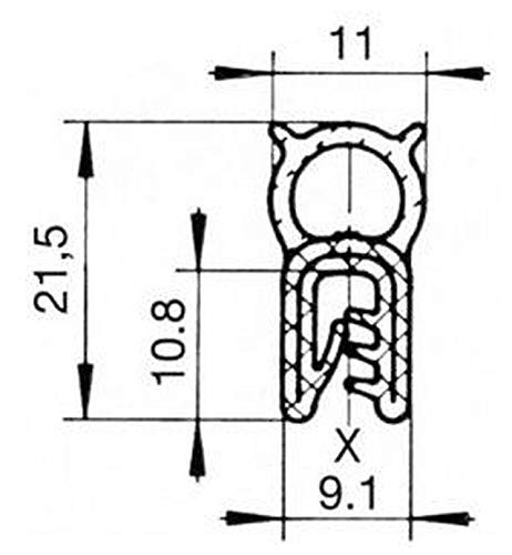 eutras Junta Perfil KSD2004 Puerta goma para maletero Junta – Rango de sujeción 1,0 – 3,5 mm – Negro – 10 M