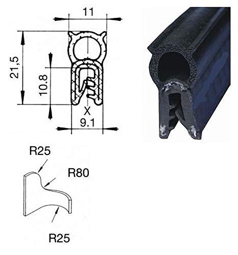 eutras Junta Perfil KSD2004 Puerta goma para maletero Junta – Rango de sujeción 1,0 – 3,5 mm – Negro – 10 M