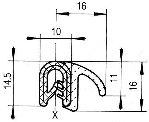 eutras Junta Perfil KSD2102 Puerta goma para maletero Junta – Rango de sujeción 1,0 – 3,5 mm – Negro – 5 m