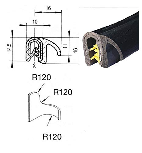 eutras Junta Perfil KSD2102 Puerta goma para maletero Junta – Rango de sujeción 1,0 – 3,5 mm – Negro – 5 m