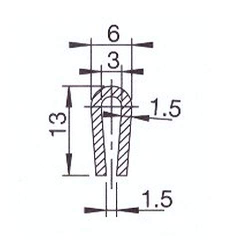 EUTRAS Kantenschutz 1945 Perfil de sellado FP3008, junta de goma, tamaño de la ranura 1,5-3,0 mm, Negro, 3 m